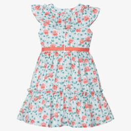 Dr. Kid-فستان قطن لون أزرق وزهري بطبعة ورود | Childrensalon Outlet