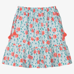 Dr. Kid-Girls Blue & Pink Floral Cotton Skirt | Childrensalon Outlet