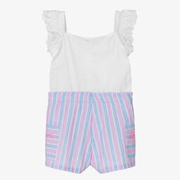 Dr. Kid-Розово-голубой хлопковый комбинезон в полоску | Childrensalon Outlet