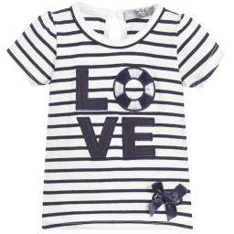 Dr. Kid-Girls Blue Stripe Love T-Shirt | Childrensalon Outlet