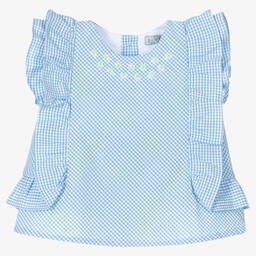 Dr. Kid-Girls Blue & White Gingham Check Blouse | Childrensalon Outlet