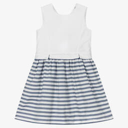 Dr. Kid-Белое платье в синюю полоску с бантом | Childrensalon Outlet
