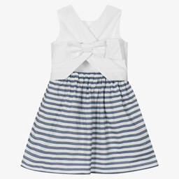 Dr. Kid-Белое платье в синюю полоску с бантом | Childrensalon Outlet