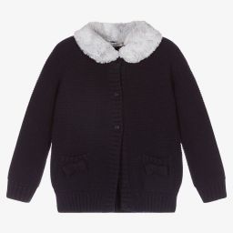 Dr. Kid-Girls Blue Wool Knit Cardigan | Childrensalon Outlet