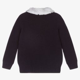 Dr. Kid-Girls Blue Wool Knit Cardigan | Childrensalon Outlet