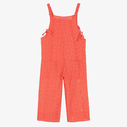 Dr. Kid-Girls Coral Red Embroidered Jumpsuit | Childrensalon Outlet