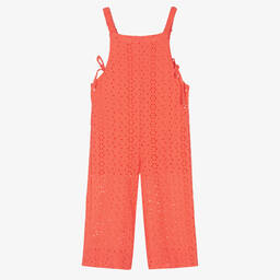 Dr. Kid-Girls Coral Red Embroidered Jumpsuit | Childrensalon Outlet