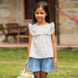 Dr. Kid-Girls Elegant Blue Linen Blend Shorts | Childrensalon Outlet