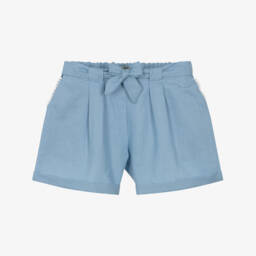 Dr. Kid-Girls Elegant Blue Linen Blend Shorts | Childrensalon Outlet