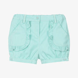 Dr. Kid-Girls Green Frill Cotton Twill Shorts | Childrensalon Outlet