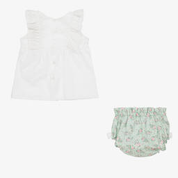 Dr. Kid-Girls Green & White Cotton Short Set  | Childrensalon Outlet