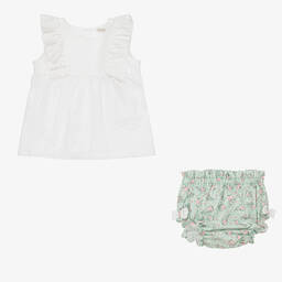 Dr. Kid-Girls Green & White Cotton Short Set  | Childrensalon Outlet
