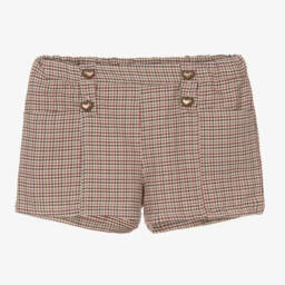 Dr. Kid-Girls Houndstooth Beige Shorts | Childrensalon Outlet