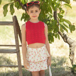 Dr. Kid-Юбка кремовая с вишневым принтом для девочек | Childrensalon Outlet