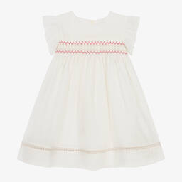 Dr. Kid-Girls Ivory Linen & Cotton Shirred Dress | Childrensalon Outlet