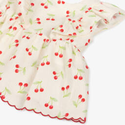 Dr. Kid-بلوزة عاجية مزينة بالكشكش للبنات بنقشة الكرز | Childrensalon Outlet