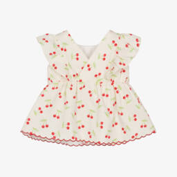 Dr. Kid-بلوزة عاجية مزينة بالكشكش للبنات بنقشة الكرز | Childrensalon Outlet