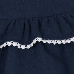 Dr. Kid-Girls Navy Blue Linen & Cotton Dress  | Childrensalon Outlet