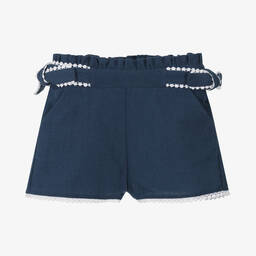 Dr. Kid-Girls Navy Blue Linen & Cotton Shorts | Childrensalon Outlet