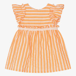 Dr. Kid-Girls Orange Cotton Striped Dress  | Childrensalon Outlet