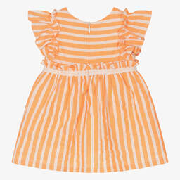 Dr. Kid-Girls Orange Cotton Striped Dress  | Childrensalon Outlet