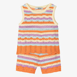 Dr. Kid-Girls Orange Striped Knitted Shorts Set | Childrensalon Outlet