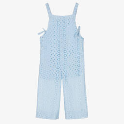Dr. Kid Girls Pastel Blue Embroidered Jumpsuit