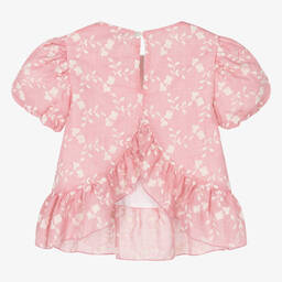 Dr. Kid-بلوزة قطن مطرز لون زهري وعاجي للبنات | Childrensalon Outlet