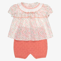 Dr. Kid-Розовый вязаный комплект с цветочным узором для девочек | Childrensalon Outlet