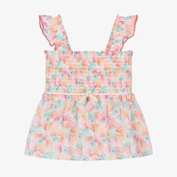 Dr. Kid-Girls Pink Shell Print Cotton Top | Childrensalon Outlet