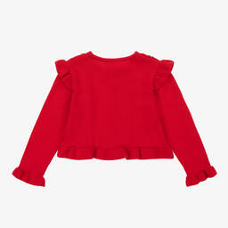 Dr. Kid-كارديغان قطن وصوف محبوك مزين بكشكش لون أحمر | Childrensalon Outlet