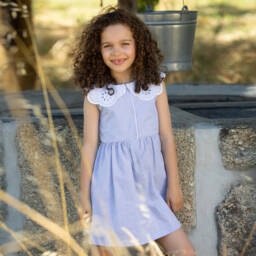 Dr. Kid-Платье с вышитым воротником небесно-голубое для девочек | Childrensalon Outlet