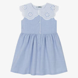 Dr. Kid-Платье с вышитым воротником небесно-голубое для девочек | Childrensalon Outlet