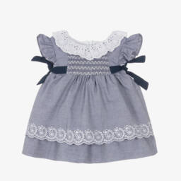 Dr. Kid-Girls Sky-Toned Smocked Cotton Frock | Childrensalon Outlet