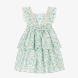 Dr. Kid-Платье из льна и хлопка зелёное для девочек | Childrensalon Outlet