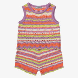 Dr. Kid-Комплект фиолетовых вязаных шорт в полоску для девочек | Childrensalon Outlet