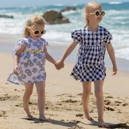 Dr. Kid-Girls White & Blue Floral Cotton Dress | Childrensalon Outlet