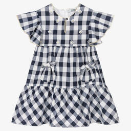 Dr. Kid-فستان قطن بوبلين لون أبيض وكحلي | Childrensalon Outlet