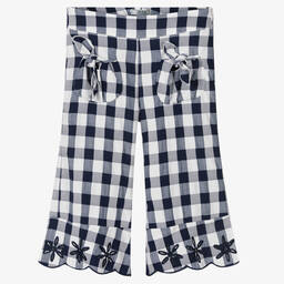 Dr. Kid-Girls White & Blue Gingham Trousers | Childrensalon Outlet
