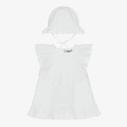 Dr. Kid-Girls White Cotton Dress & Hat Set | Childrensalon Outlet