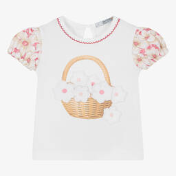 Dr. Kid-Girls White Cotton Flower T-Shirt | Childrensalon Outlet
