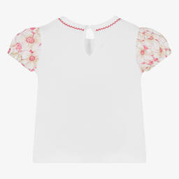 Dr. Kid-Girls White Cotton Flower T-Shirt | Childrensalon Outlet