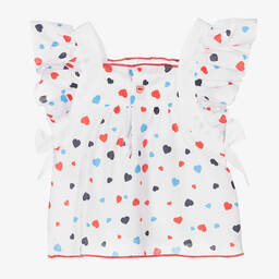 Dr. Kid-Girls White Cotton Heart Print Blouse | Childrensalon Outlet