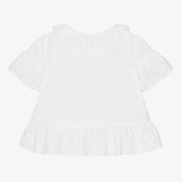 Dr. Kid-Girls White Cotton Polka Dot Blouse | Childrensalon Outlet