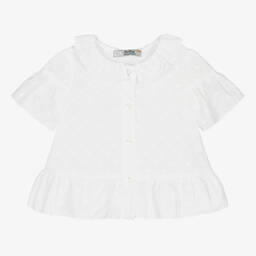 Dr. Kid-Girls White Cotton Polka Dot Blouse | Childrensalon Outlet