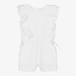Dr. Kid-Girls White Cotton Ruffle Playsuit | Childrensalon Outlet