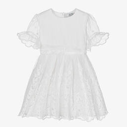 Dr. Kid-Girls White Cotton & Tulle Dress | Childrensalon Outlet