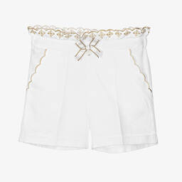 Dr. Kid-شورت أنيق مزيج كتان لون أبيض للبنات | Childrensalon Outlet