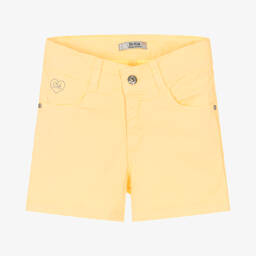 Dr. Kid-شورت قطن تويل مزين بترتر لون أصفر للبنات | Childrensalon Outlet