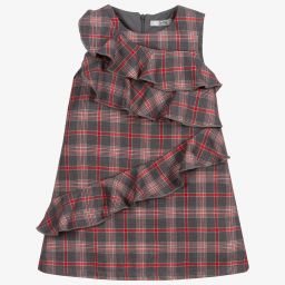 Dr. Kid-Grey & Red Check Ruffle Dress | Childrensalon Outlet